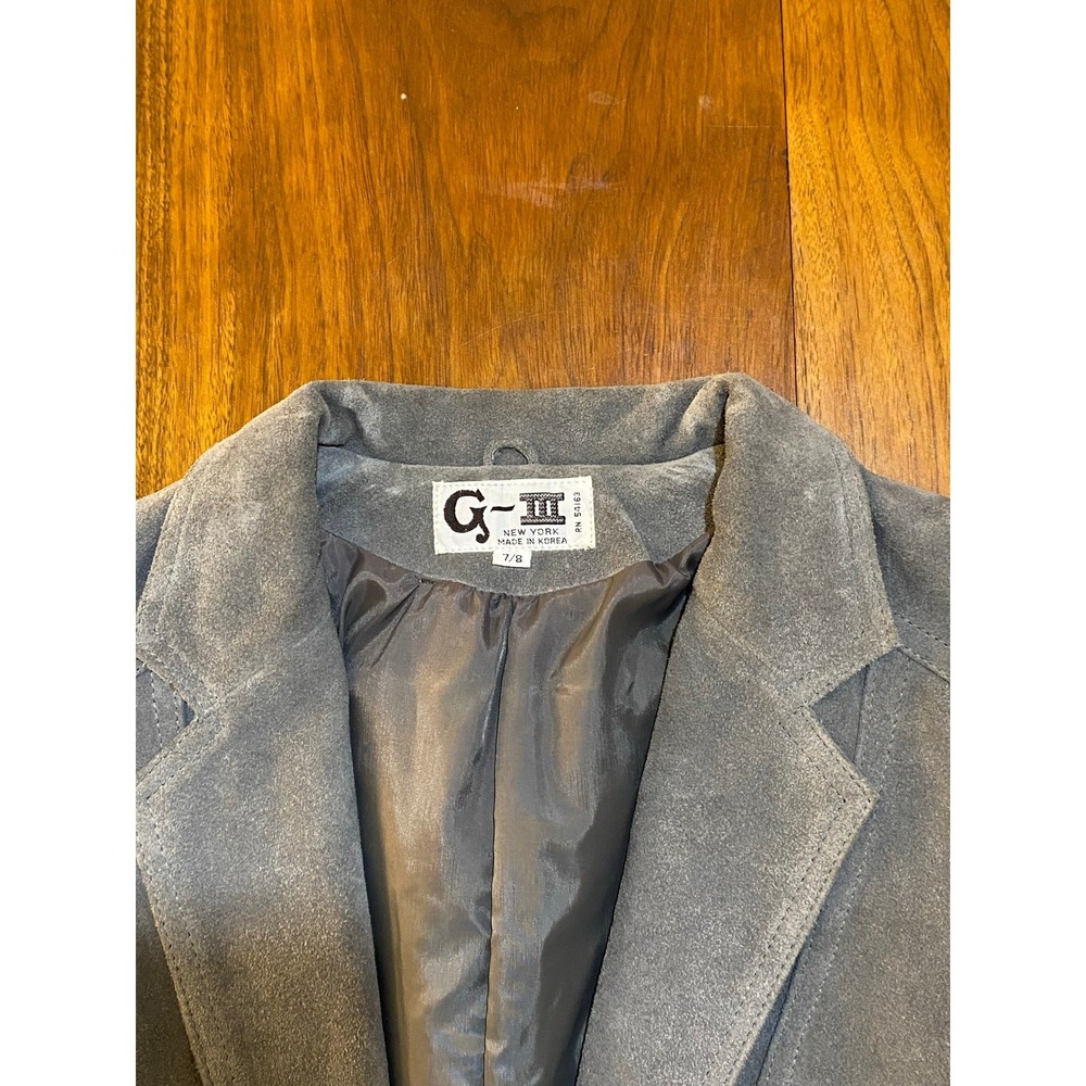 Gray G-III Suede Leather Blazer Vintage 90s Minimalist Size 7/8 Women - Picture 5 of 11